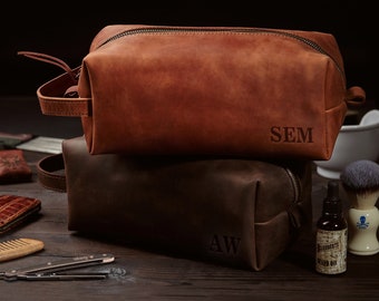 Mens toiletry bag, Fathers day mens gift, engraved travel dopp kit, monogrammed cosmetic kit for man, custom gift for him