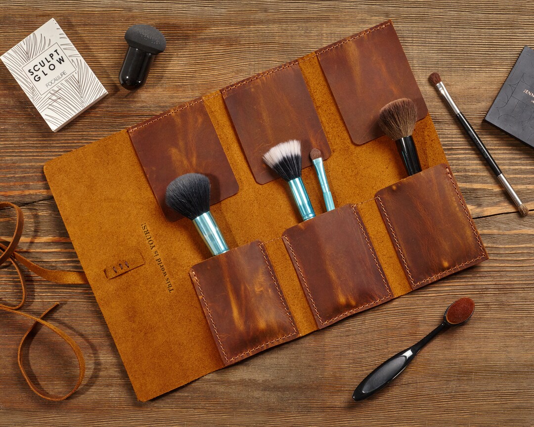 Womensgift, Makeup Brushes Roll, Custom Travel Art Case Roll, Leather Artist Roll, Paint Brush