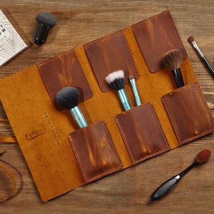 Womensgift, Makeup brushes roll, custom travel art case roll, leather artist roll, paint brush roll holder, leather pencil bag