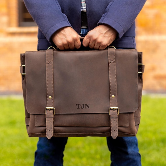 Personalized Mens Laptop Bag, Leather Briefcase for Him, Mens