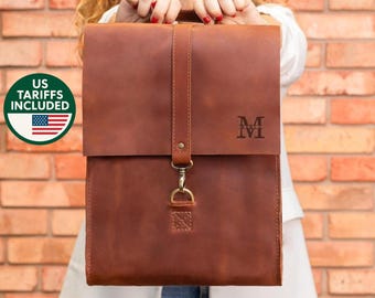 Personalized leather backpack for women, women bag for work, leather backpack for laptop