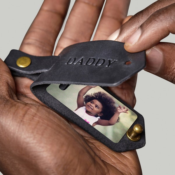 Mens gift, leather photo keychain, custom photo keyring, photo key fob, leather key holder, personalized gift for him