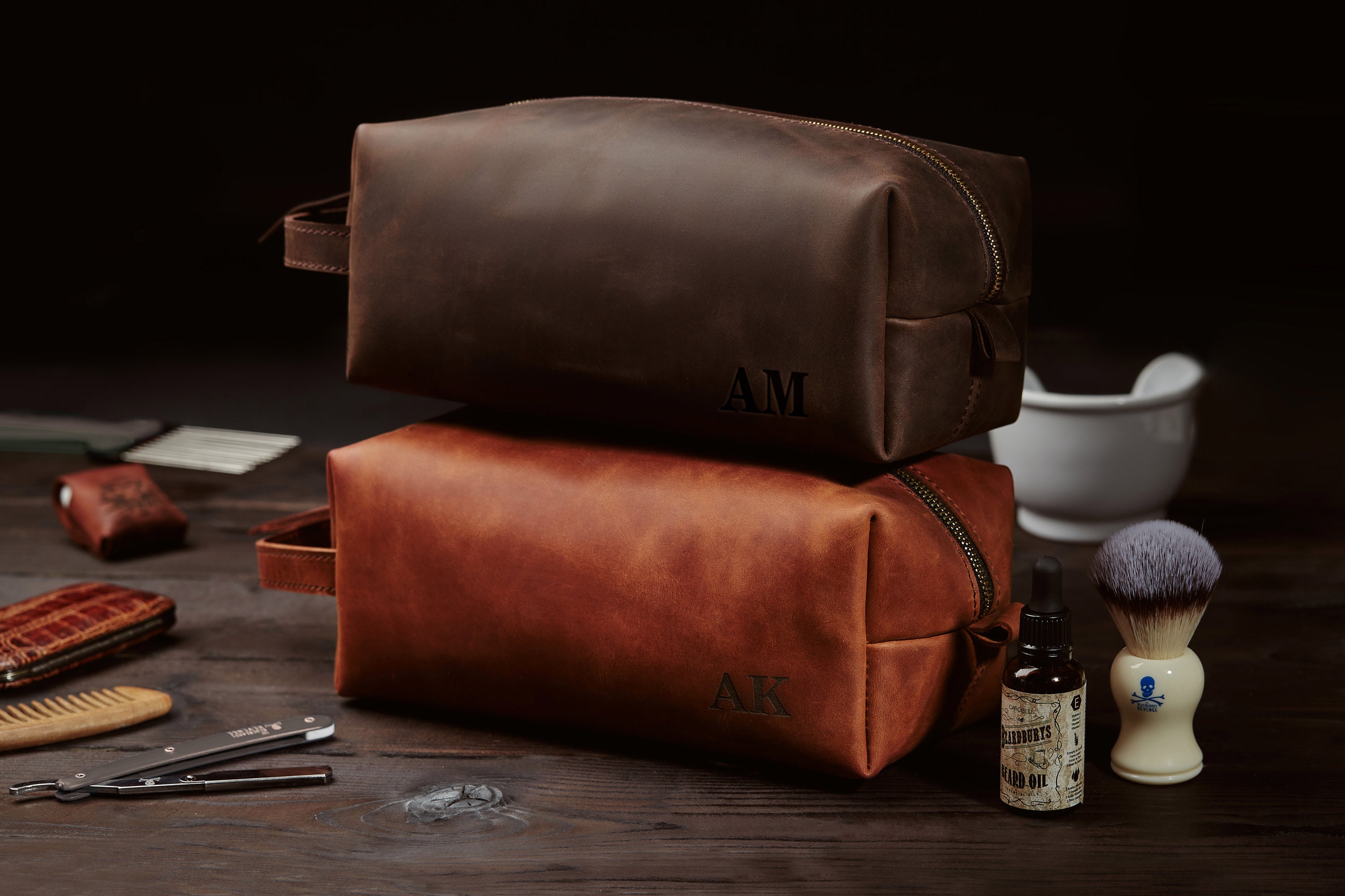 Personalized leather bathroom bag engraved shaving bag Etsy