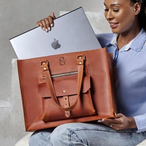 Sac fourre-tout en cuir pour femme, sac messager de travail, sac pour ordinateur portable en cuir, porte-documents personnalisé avec fermeture éclair et sangle