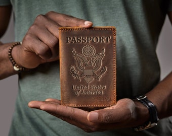 Сustom passport holder, Fathers day mens gift, leather passport case, engraved leather passport, monogrammed wallet, gift for travellers