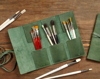 Cadeau personnalisé, étui pour crayons, rouleau d'artiste en cuir, porte-crayons, pochette avec manche pour stylo, trousse en cuir, boîte de rangement pour crayons