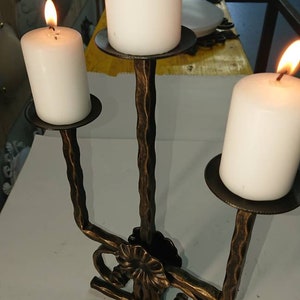 Hand forged candle holder triple