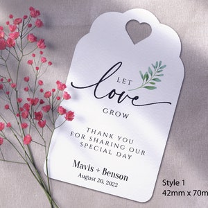 GEDRUCKTE Hochzeit Tag, personalisierte Hochzeit Tag, Gastgeschenke Hochzeit, lassen Sie Liebe wachsen Tag, Hochzeit Gunsten Tag, Danke Tag. (T01SW6)