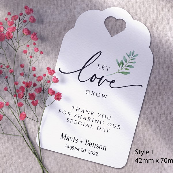 Etiqueta de boda IMPRESA, Etiqueta de boda personalizada, Favores de boda, Let Love Grow Tag, Etiqueta de favor de boda, Etiqueta de agradecimiento. (T01SW6)