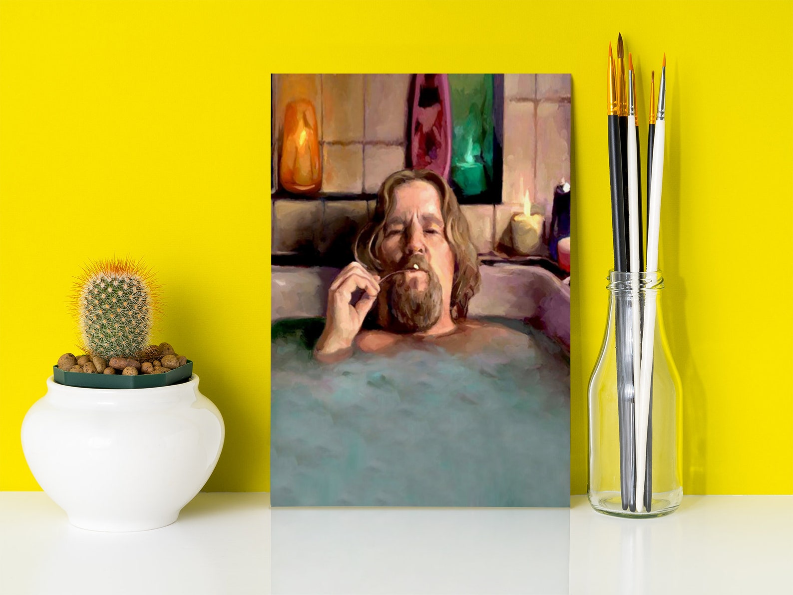The Big Lebowski The Dude In Bathtub Vintage Framed Canvas Etsy