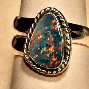 Opal Ring, Black Opal Ring, Adjustable Opal Ring, Silver Opal Ring, Black Australian Opal Ring, Opal Ring Adjustable Size 6 to Size 9, Opal