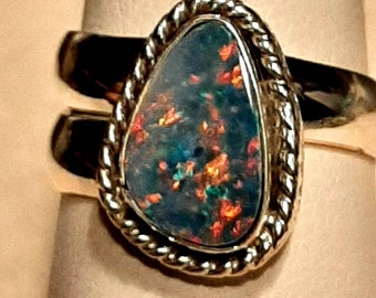Opal Ring, Black Opal Ring, Adjustable Opal Ring, Silver Opal Ring, Black Australian Opal Ring, Opal Ring Adjustable Size 6 to Size 9, Opal