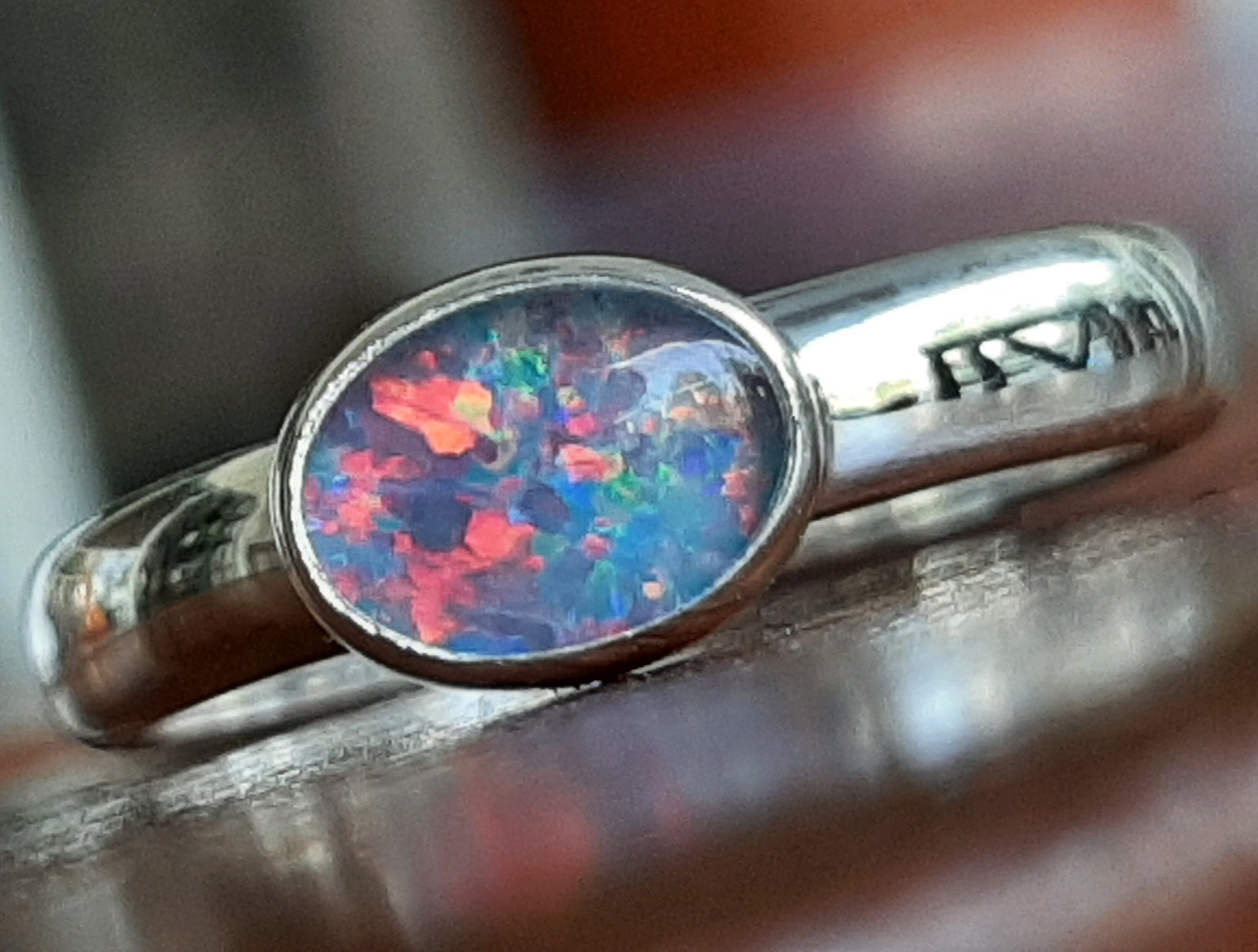 Black Opal Ring East West Opal Doublet Ring Blue Black Red Etsy
