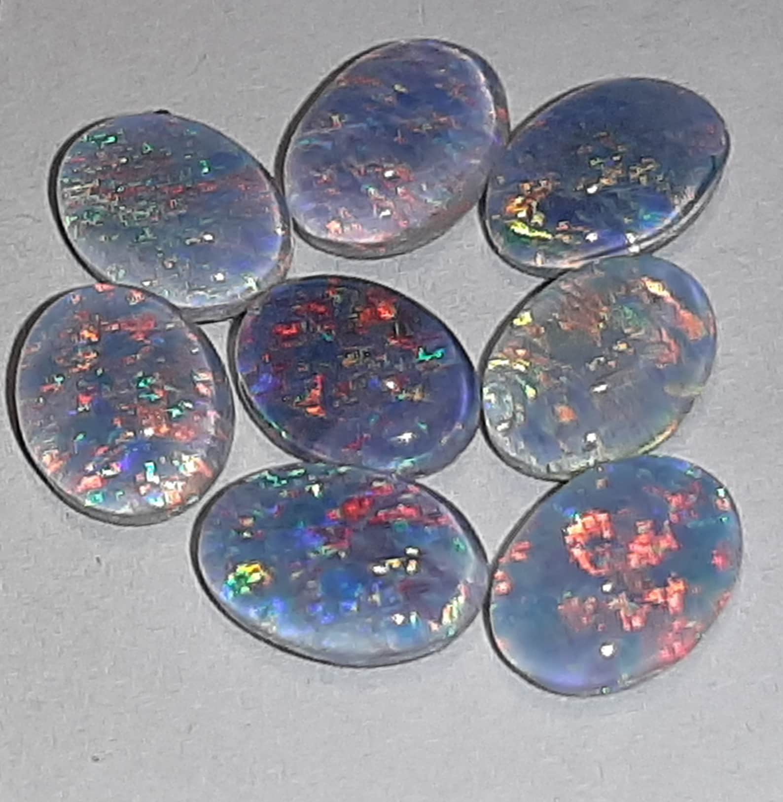 Australian Fire Opals, Opal Doublets, 8 Natural Fire Opals, Lightning