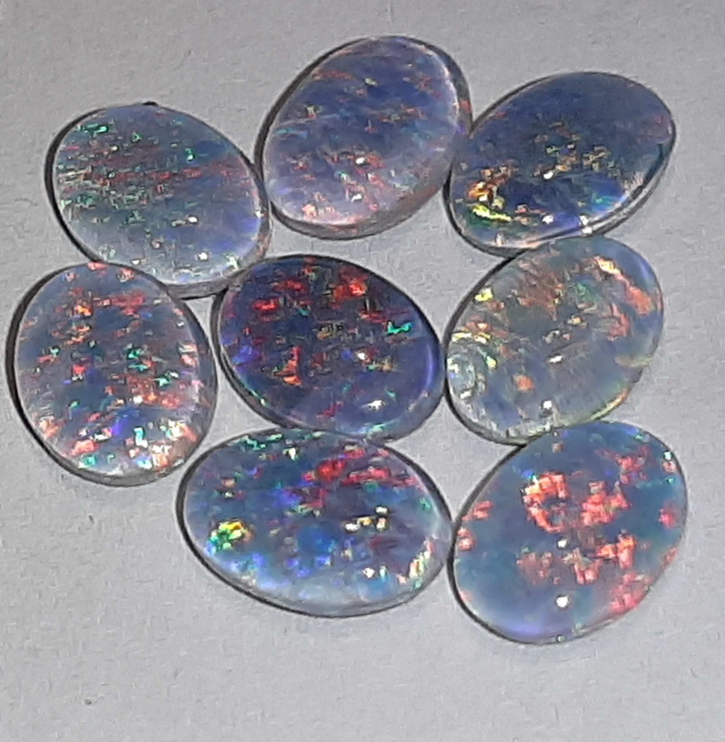 Australian Fire Opals, Opal Doublets, 8 Natural Fire Opals, Lightning