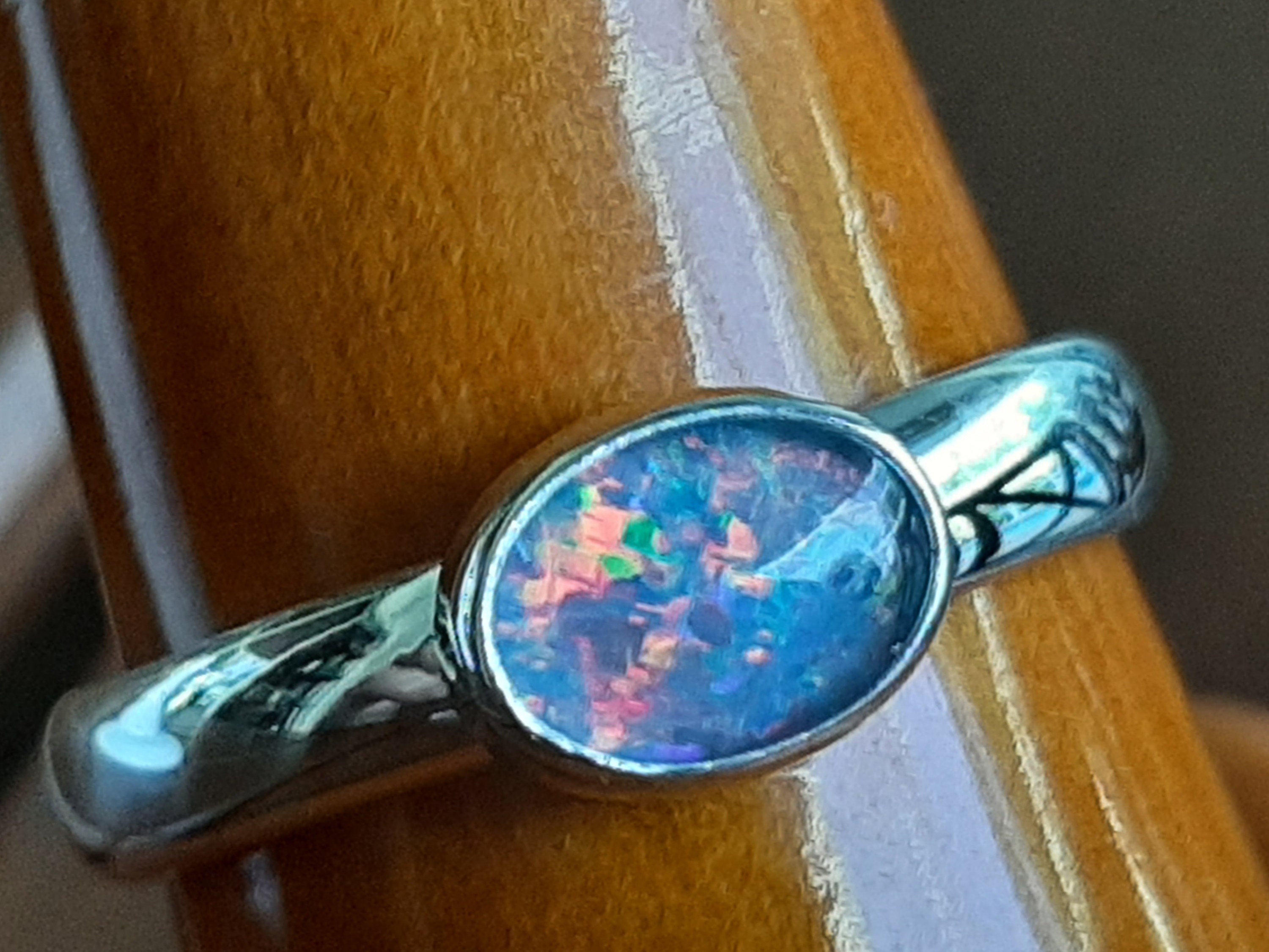Black Opal Ring East West Opal Doublet Ring Blue Black Red Etsy