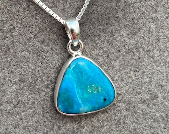 Blue Opal Pendant, Blue Andean Opal set in Sterling Silver Bezel W 18 inch Sterling Silver Chain, Andean Blue Opal Necklace