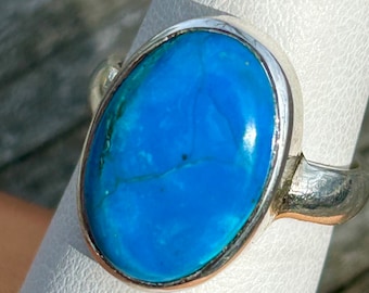 Andean Blue Opal Sterling Silver Ring, October Birthstone, Size 6.5
