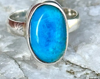 Blue Opal Ring, Peruvian Blue Opal Ring, Blue Opal in Sterling Silver Ring, Natural Andean Blue Opal 2.0ct Ring, Natural Opal Ring Size 5 US