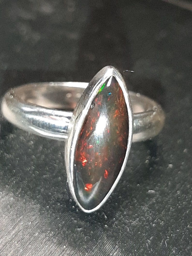 Sterling Silver Ring Sz 6.0 U.S Ethiopian Black Opal Ring Red Flash 1.4 Cts Well Made Ring Black With Red Flash Nickle Free