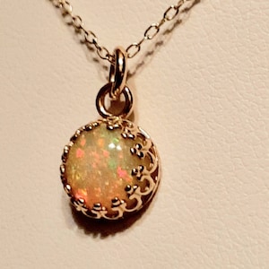 Opal Necklace, 14K Gold Opal Necklace, Petite Opal Necklace, Opal Pendant on 18 inch 14K Yellow Gold Chain, 14K Petite Opal Drop Necklace