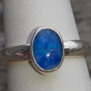 Australian Blue Opal Ring, Opal (Doublet) Ring, Ocean Blue Opal 1.5 Ct, Sterling Silver Ring, Deep Blue Opal Ring, Half Sizes