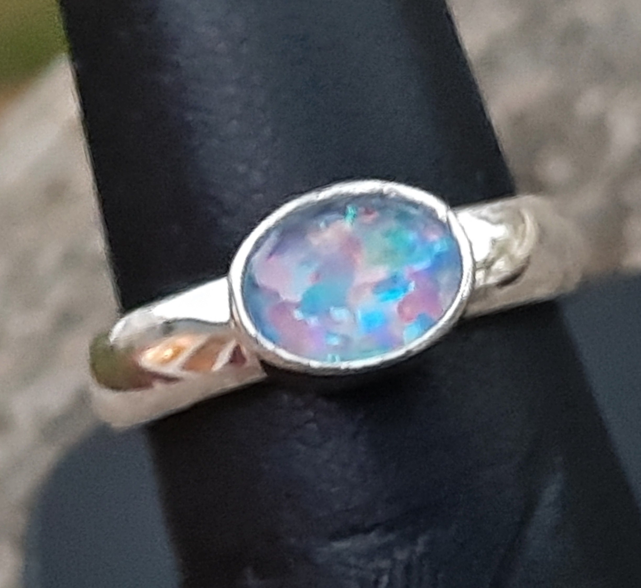 Dark Blue Opal Ring East to West Opal Doublet Ring Blue Red Etsy.de