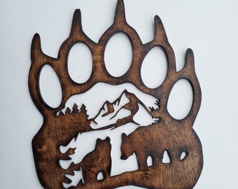 Wooden Wall Art, Wood Wall Hangings, Bear Decor, Wood Wall Sign, Office Wall Art