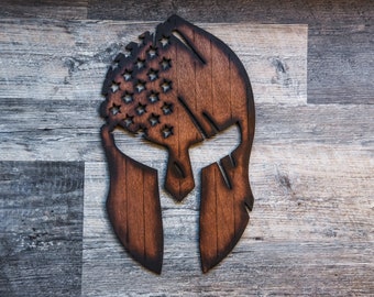 Wooden Wall Art, Wood Wall Hangings, Spartan, America, Patriotic, Art, Flag, USA