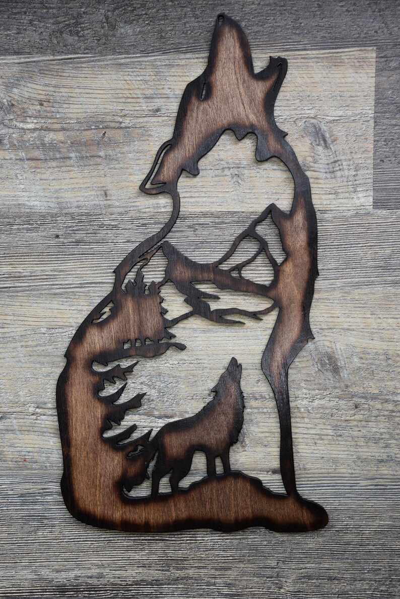 Wolf Wall Artwooden Wall Art Wood Wall Hangings Wolf Decor Etsy
