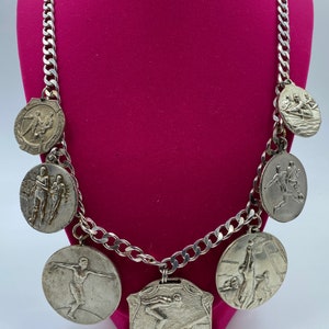 Vintage sports medal charms on sterling silver necklace