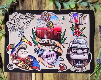 Disney UP Tattoo Style Flash Print
