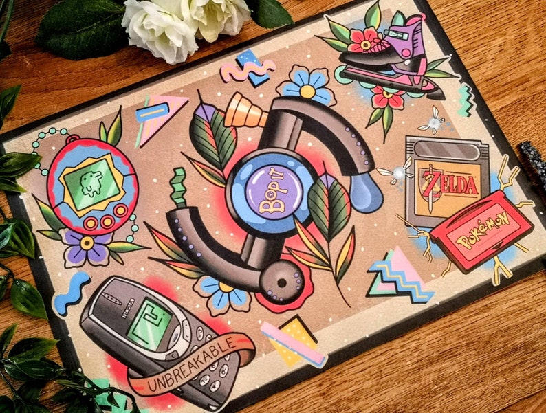 90s Nostalgia Tattoo Flash Print | Etsy