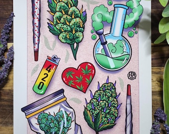 Cannabis 420 Tattoo Flash Print A5/A4