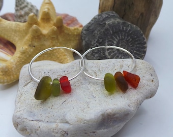 Sterling Silver sea glass hoop earrings