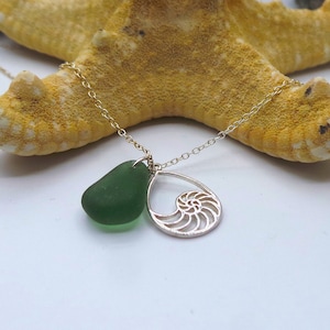 Sea glass and Sterling Silver charm necklace