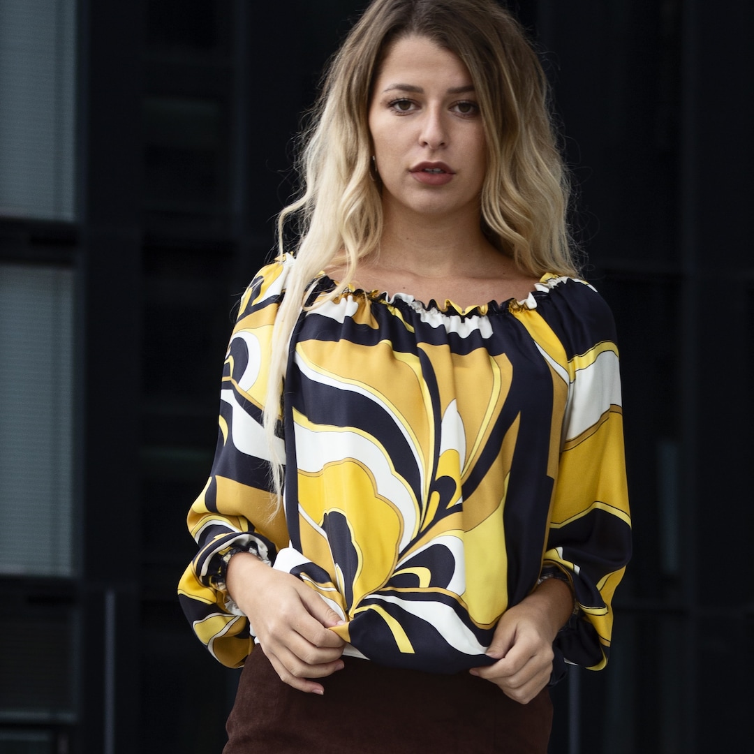 Silk Blouse With Inner Shirt, Yellow Black - Etsy