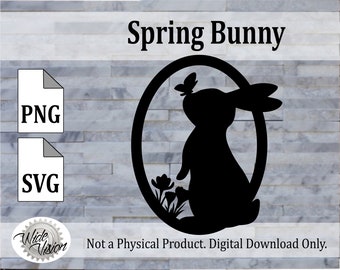 Spring Bunny Oval SVG, PNG for digital, cut, print  silhouette, transparent graphic for cnc