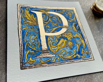 Vergulde letter P-kunst, handgeschilderde filigraankalligrafie