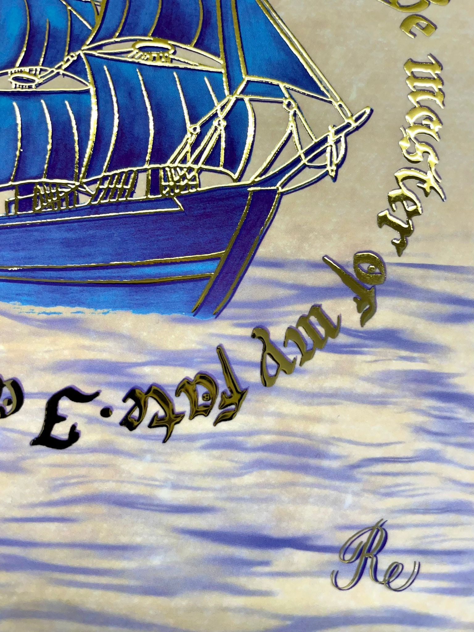 Invictus Lettering Invictus Poem Postcard: Illuminated Calligraphy, Blue Ship, Gold ...