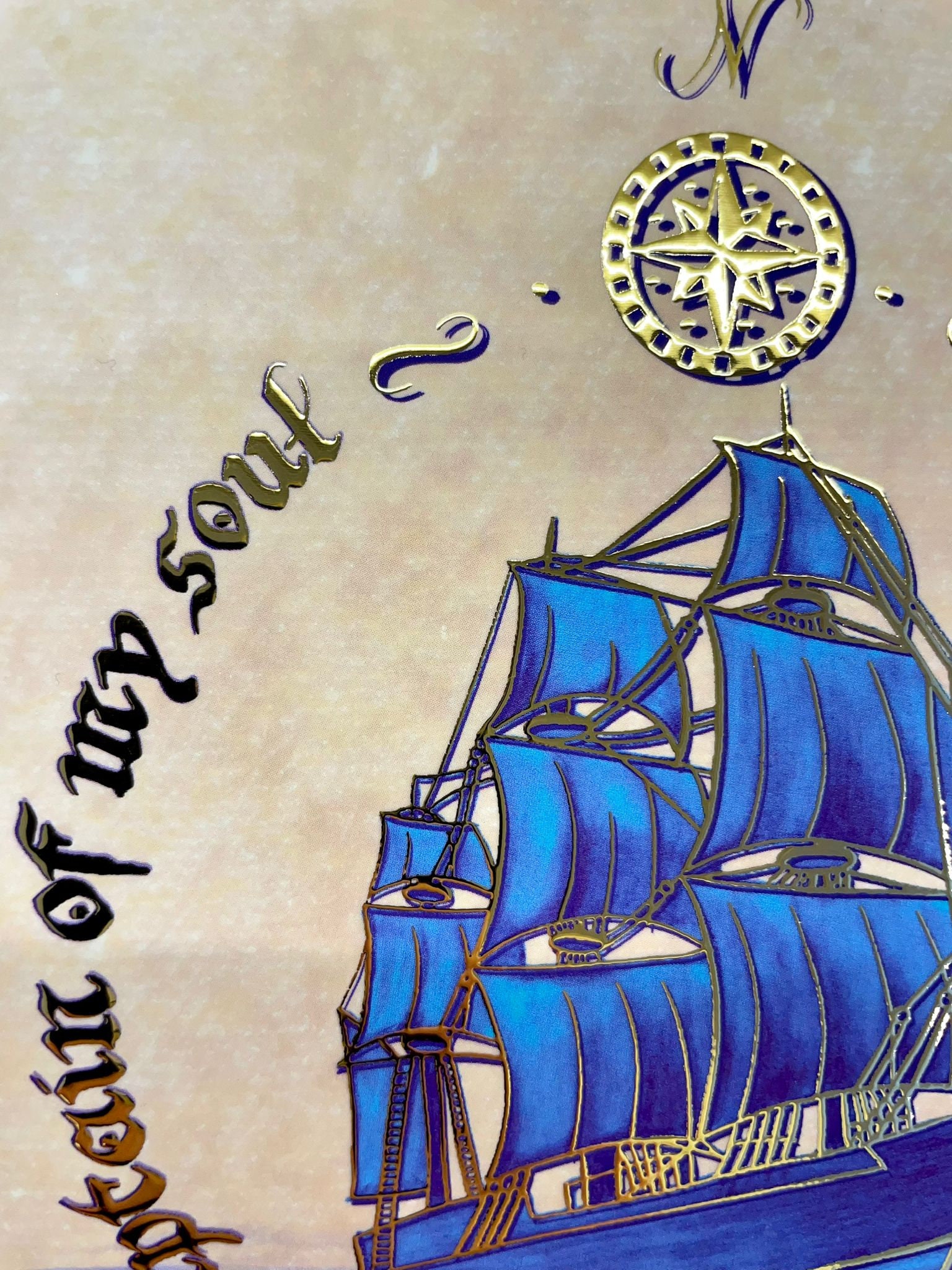 Invictus Lettering Invictus Poem Postcard: Illuminated Calligraphy, Blue Ship, Gold ...