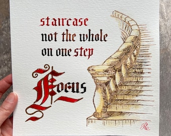 Gotische kalligrafiekunst: "Focus on One Step", inspirerend woondecor