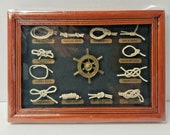 Vintage Nautical Sailor Types of Knots Wheel Helm Framed Display NEW
