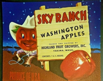 1950 Luepke Orchards Big Red Apples Scarce Lithograph Crate Label Yakima WA