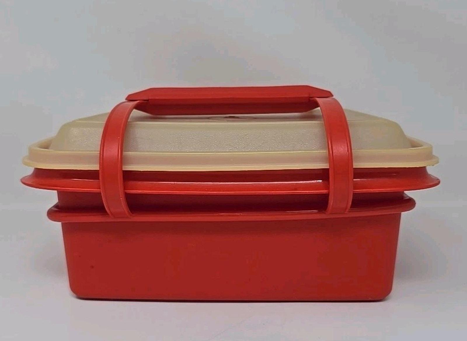 Tupperware 5348 Vintage Tupperware #1254 Pack N Carry Red Lunch Box W/handle Retro U57 ...