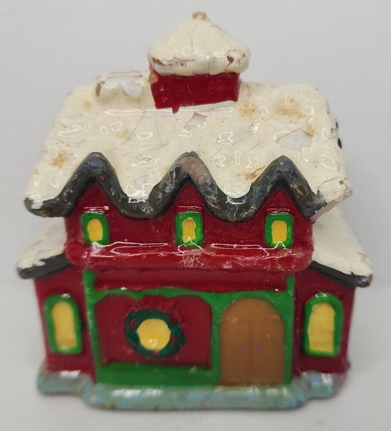 Vintage christmas house candle 3.5" sku h178