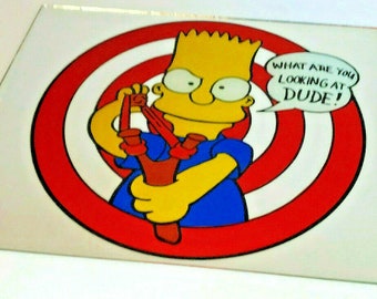 Vintage bart simpson what are you looking at dude?carnival mirror nos large 6x10