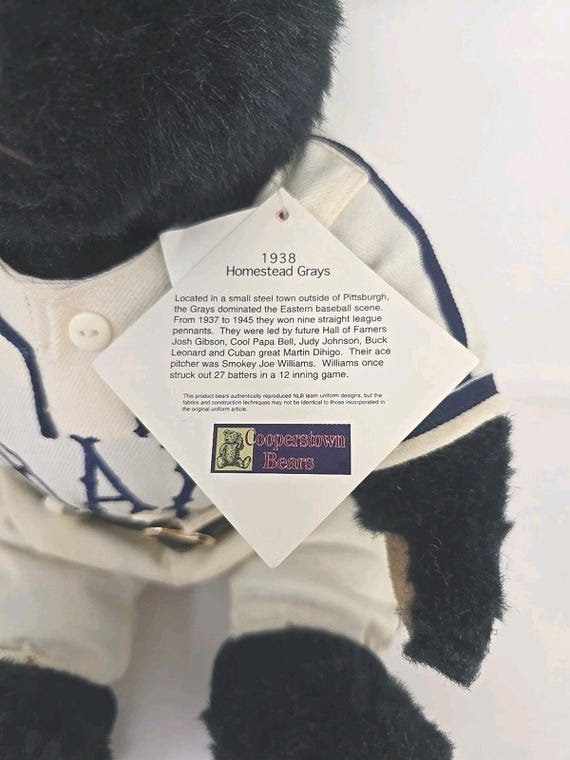 Cooperstown Bears 1938 Homestead Grays Teddy Bear Tags Box & Certificate MSA View 4