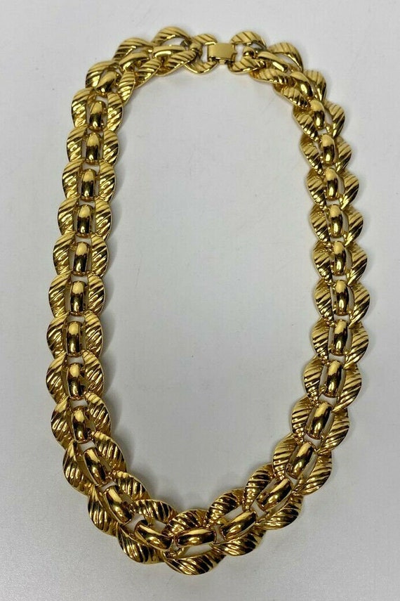 Vintage monet heavy chunky gold tone chain linked… - image 1