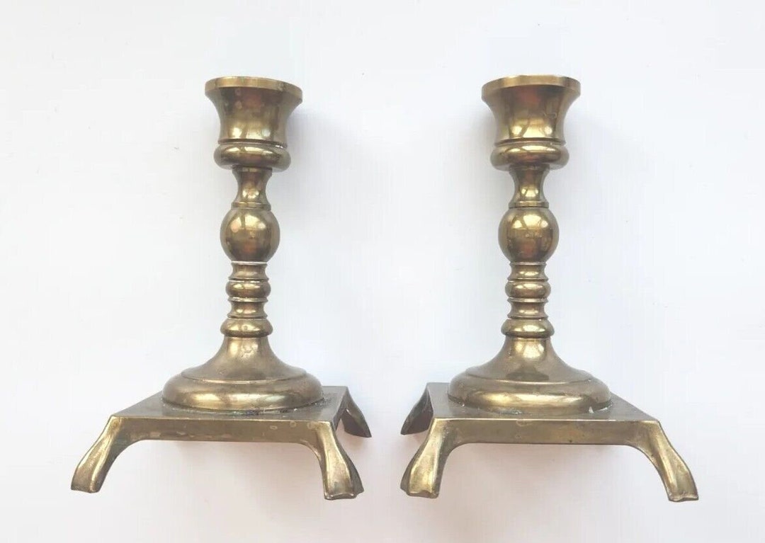 Set of 2 Beautiful Vintage Brass Candlestick Holders 5.5 With Square ...